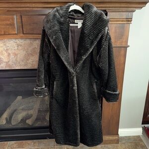 Vintage rare striped faux fur coat hooded mid century statement chic bold Medium